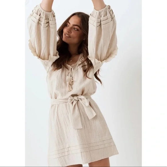 Spell Dresses | Nwt Spell & The Gypsy Womens XXS Cream Lola Linen Ballon Sleeve Mini Dress | Color: Cream | Size: XXS | Thriftedlifeco's Closet